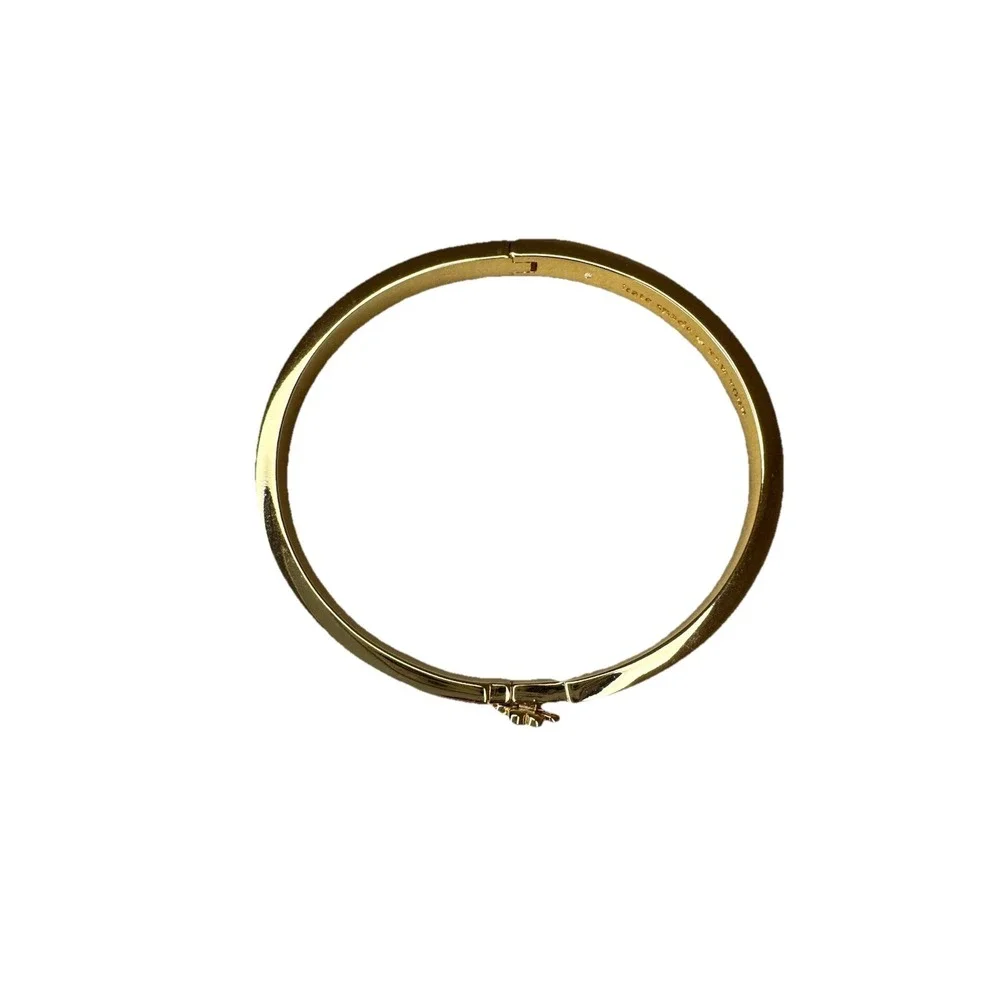 New Kate Spade New York Clover Green & Gold Hinged Bangle 7 Inch Gold Clasp - Picture 4 of 6